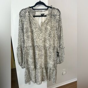 Express Monochrome Spotted Long Sleeve Dress